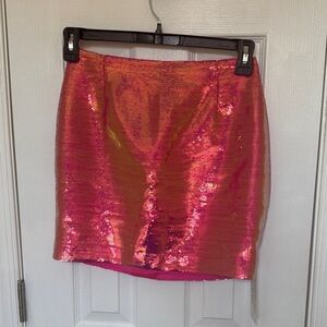 NADINE MERABI Shimmering Pink Sequin Mini Skirt